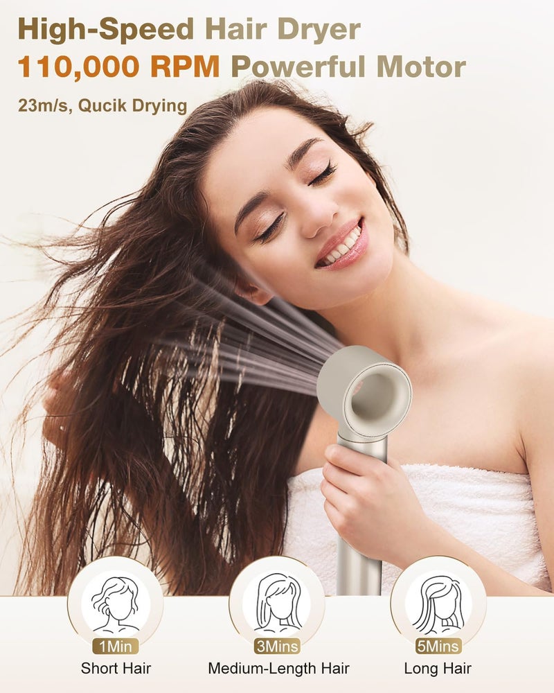 7MAGIC 6 in 1 Multi Hair Styler Dryer Brush, 110,000 RPM High-Speed, Negative Ionic, Fast Drying for Professional Blow Dry, Curling, Volumizing, Straightening and Styling, Gold - Image 3